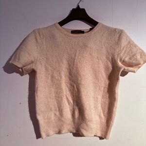 Lord & Taylor Two Ply Cashmere Medium Pink Cream Short Sleeve Sweater Parisian